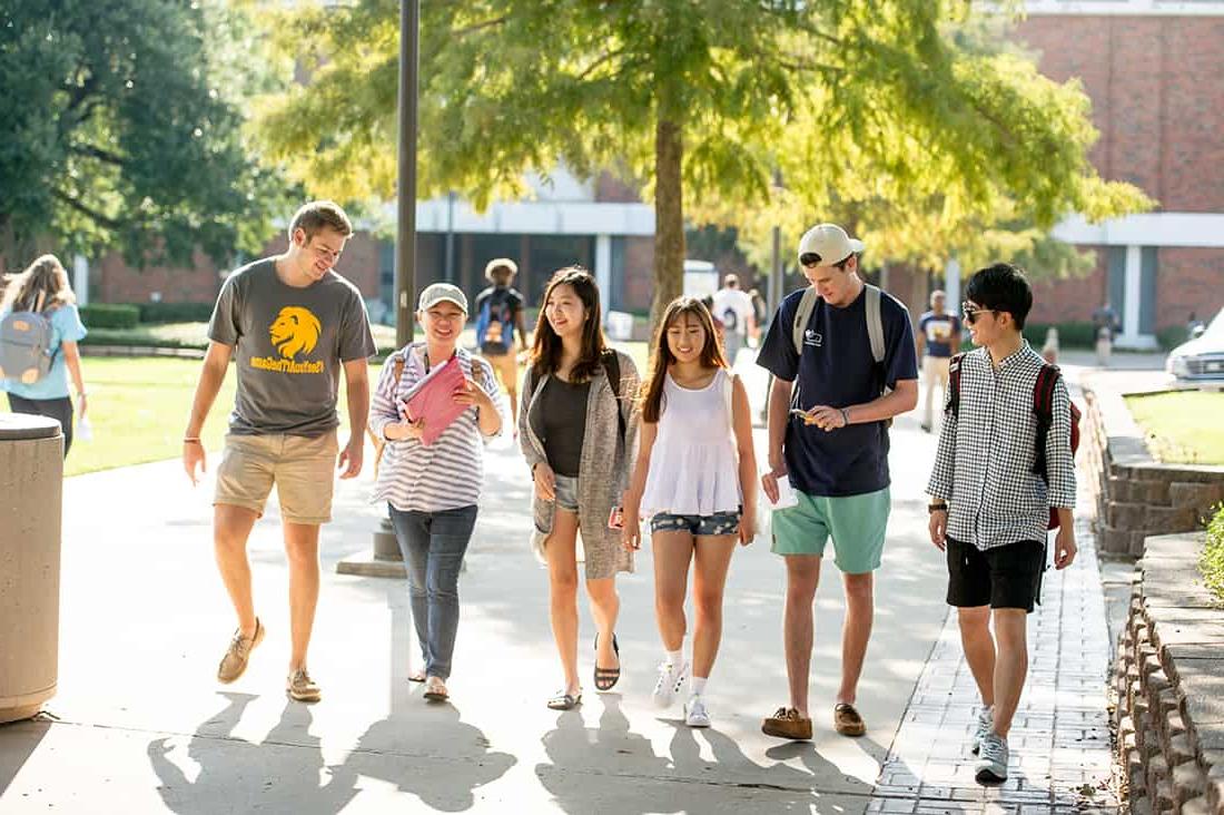 Students walking together outside